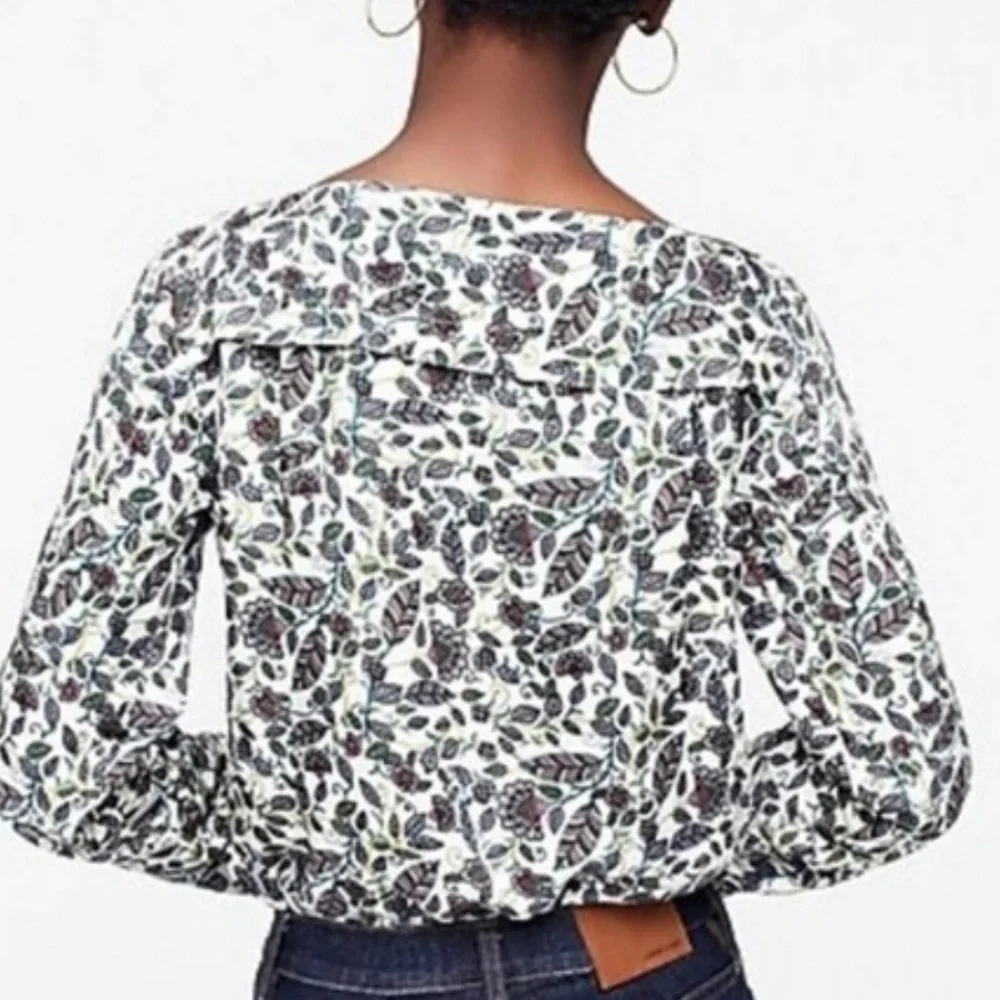 J. Crew floral drapey boatneck blouse